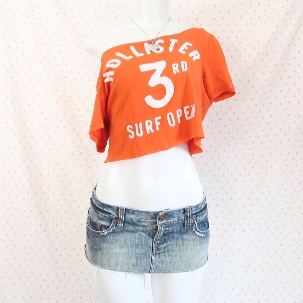 vintage hollister surf graphic crop top y2k surfer girl asymmetrical tee